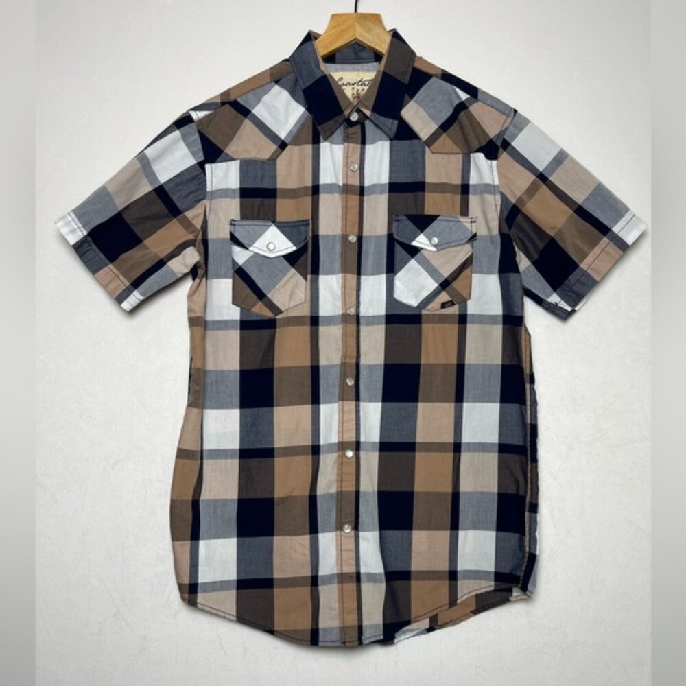 Coastal Brand Men's Plaid Short Sleeve Pearl Snap Skate Surf Cali Shirt Size M